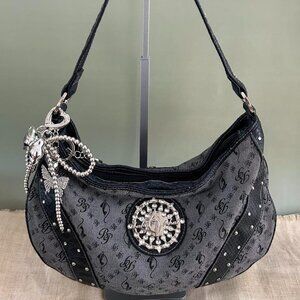 Baby Phat Vintage Shoulder Bag Black Gray Monogram Studded Logo Rhinestone Rare